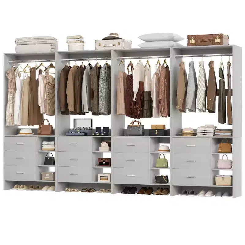 Besiost 4er-Set Kleiderschrank-Organizer mit Holzschubladen und Kleiderstangen