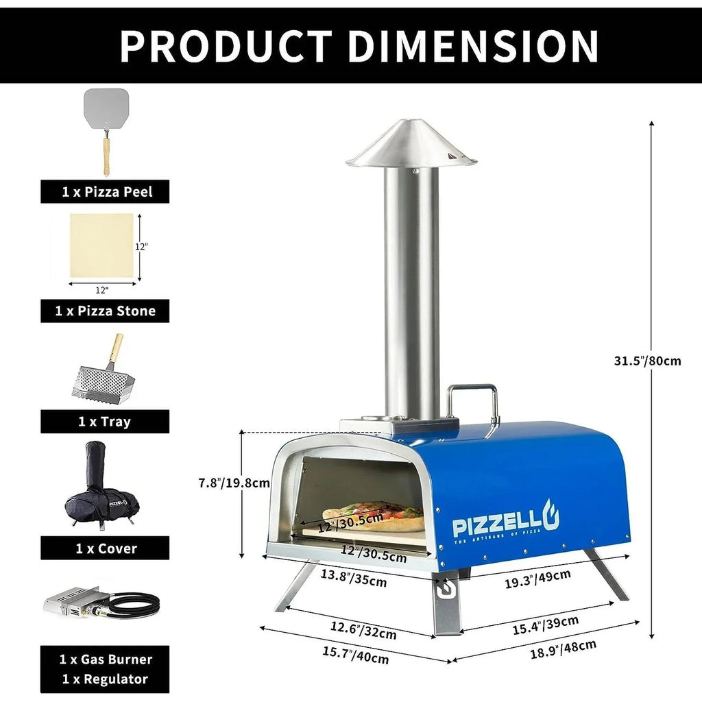 Multi-Brennstoff Outdoor Pizzaofen Steinbackofen mit Gasbrenner & Holzfach - 30 cm