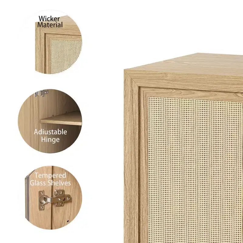 62 High Black Wicker Door Wood Grain Decorative Storage Cabinet with 12 Shelves