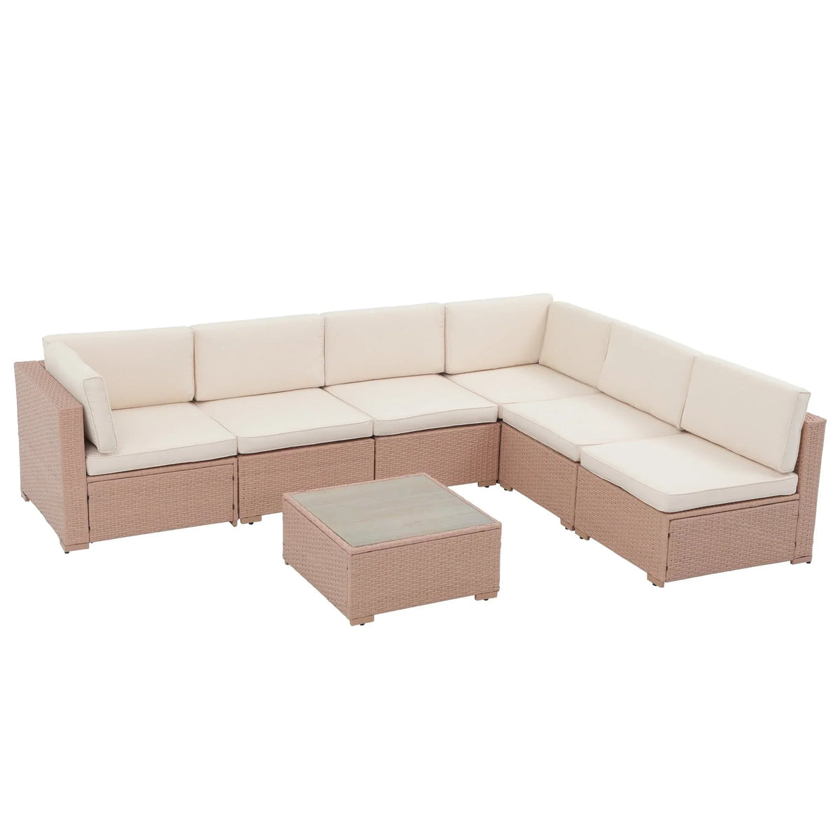 7-teiliges Outdoor-Sofa-Set aus Korbweide/Stahl mit Polstern