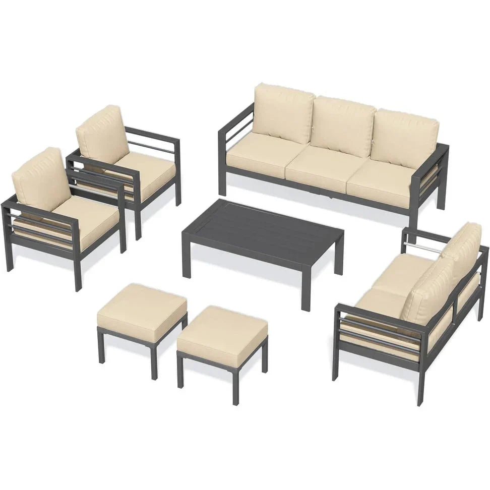 AECOJOY 7-teiliges Aluminium-Terrassenmöbel-Set Outdoor-Gesprächsgarnitur