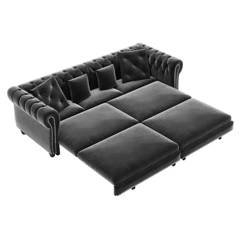 Whisen Velvet 3-in-1 Schlafsofa und wandelbares Schlafsofa im Kingsize-Format mit ausziehbarem Ottomane, getuftetem Design