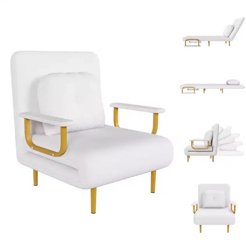 Klappbares Schlafsofa 3-in-1-Funktion - Verstellbare Rückenlehne mit 5 Positionen und Kissen, Platzsparender Schlafsessel für Wohnzimmer, Schlafzimmer & Büro (Weiß)