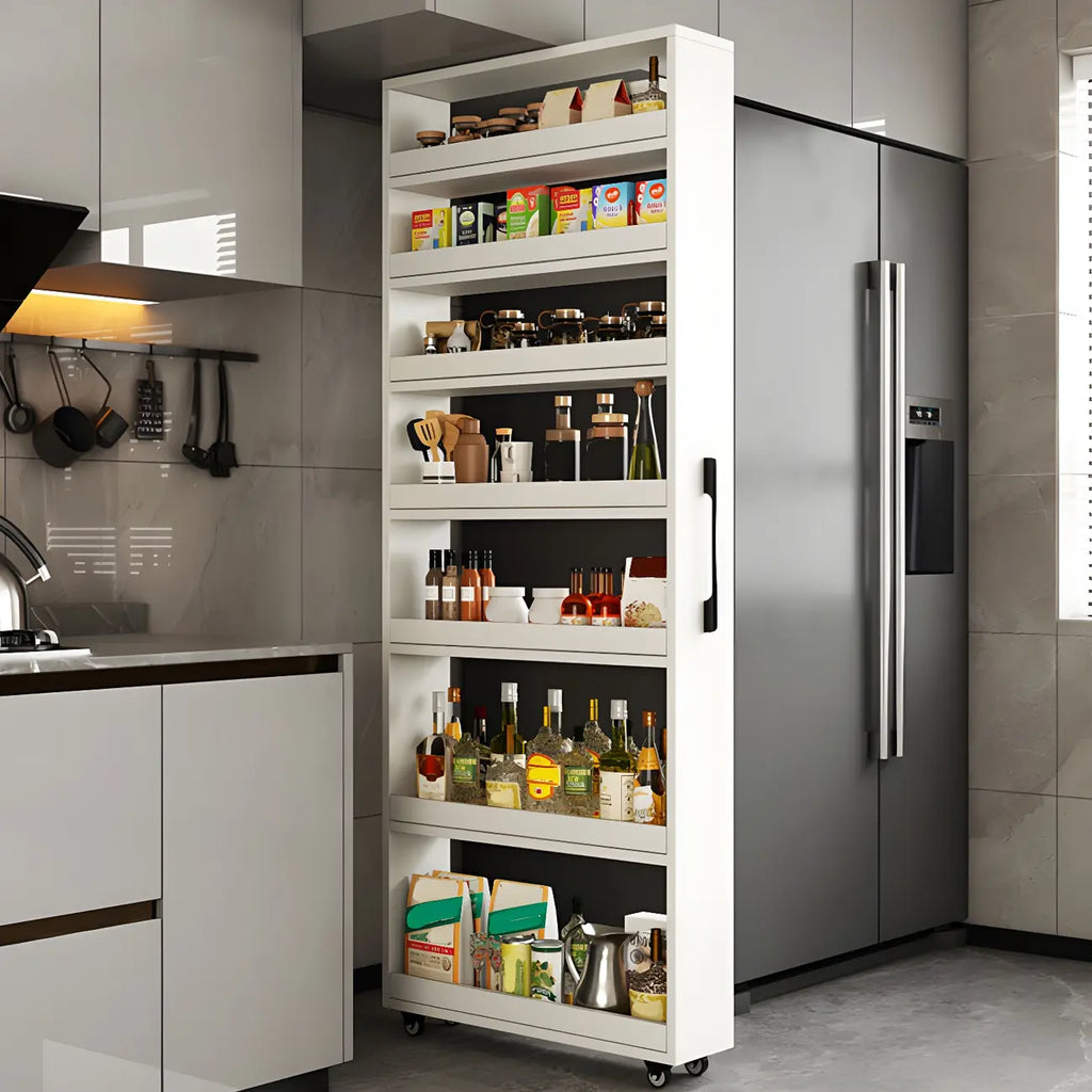Modernes Holz-Buffet mit offenen Regalen und Rollen