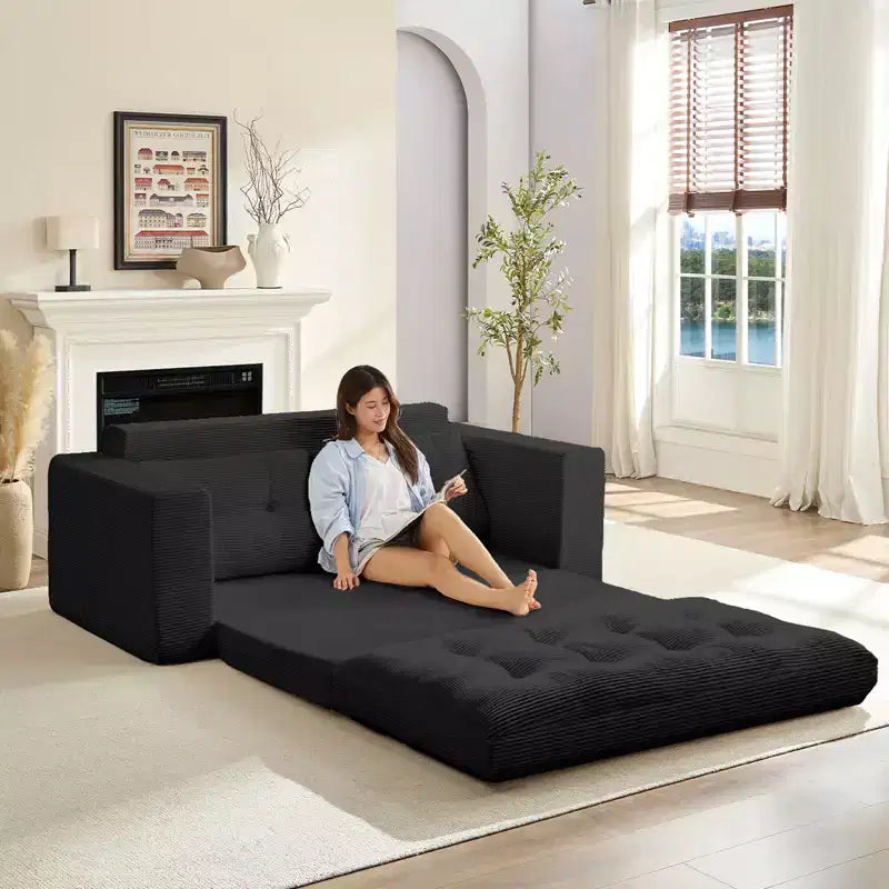Mjkone 71" 2-in-1 Schlafsofa, umwandelbar, gerippter Stoff, klappbares Zweisitzer-Schlafsofa mit geknöpften Polstern, platzsparend