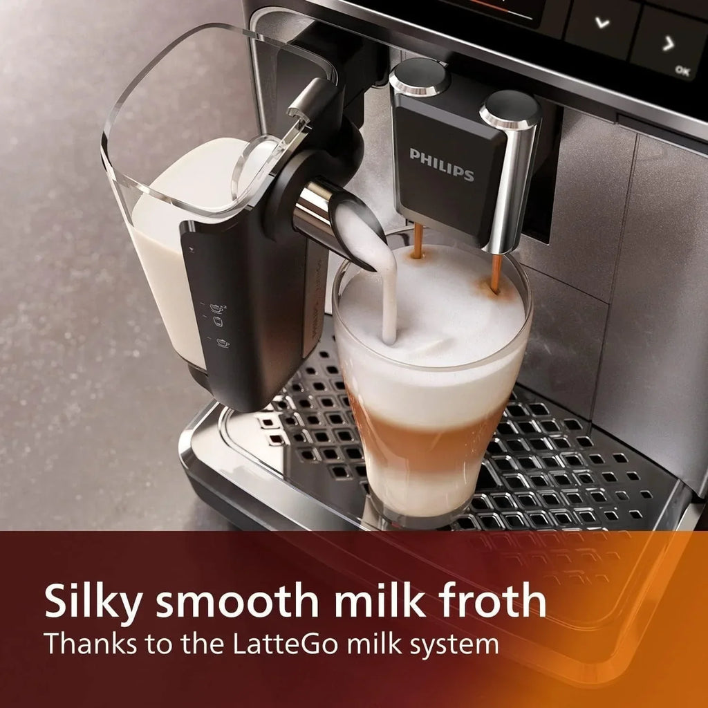 Premium Espressomaschine, 12 heiße/eiskalte Kaffeespezialitäten, LatteGo Milchsystem, Keramikmahlwerk, Schwarz Chrom