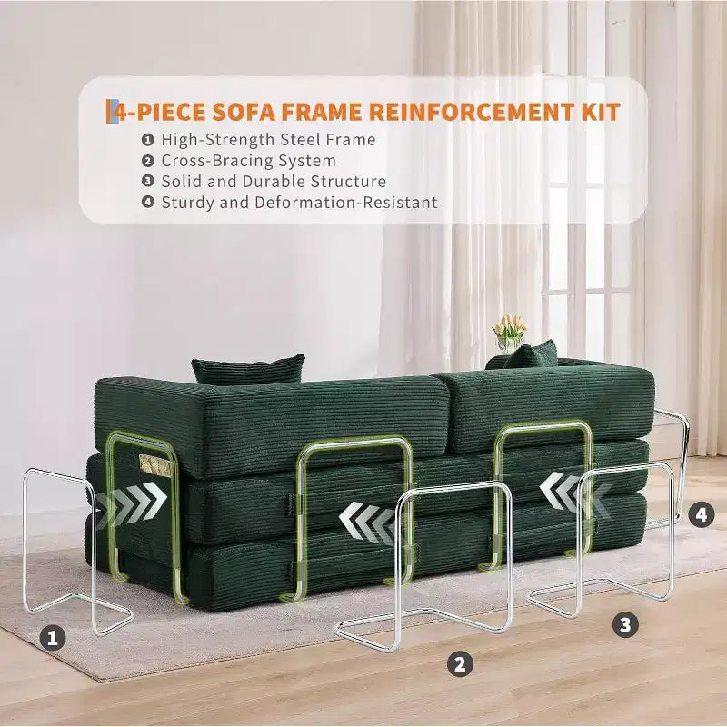 Cord-Boden-Schlafsofa mit Kissen, umwandelbaren Armlehnen und Rückenlehne, geeignet für Wohnzimmer, Schlafzimmer und Apartments.