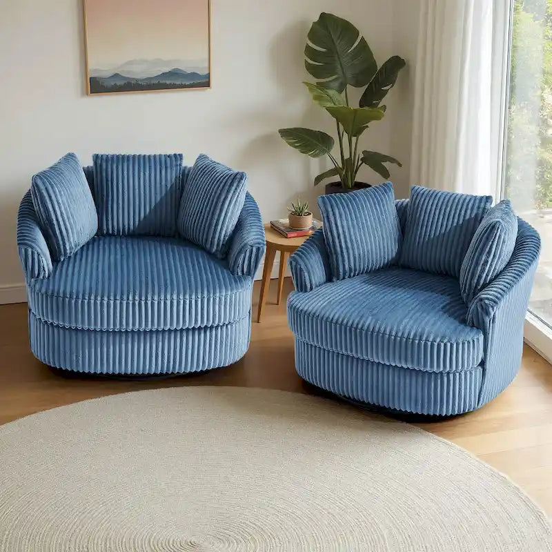 2er-Set übergroßer 43 W Plüsch-Cord-Drehsessel mit Kissen