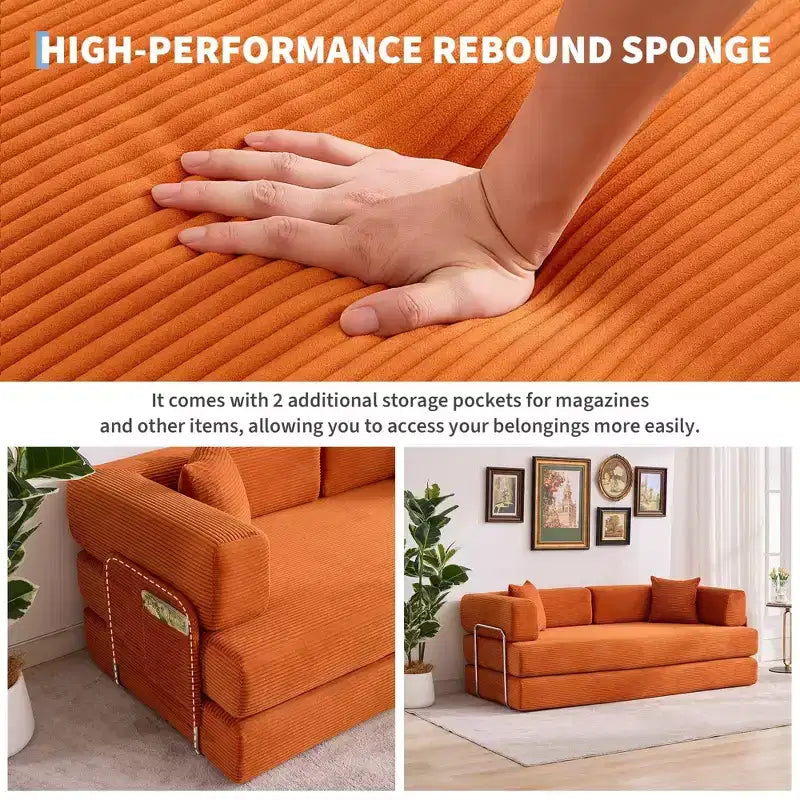 Schlafsofa, 78.8 5-in-1 Klappmatratze/Liegesofa, Stahlrahmen mit fester Form, Cord mit Kissen
