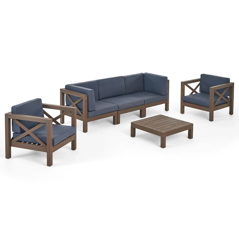 Brava 6-teiliges Loungeset aus Akazienholz von Christopher Knight Home für den Außenbereich