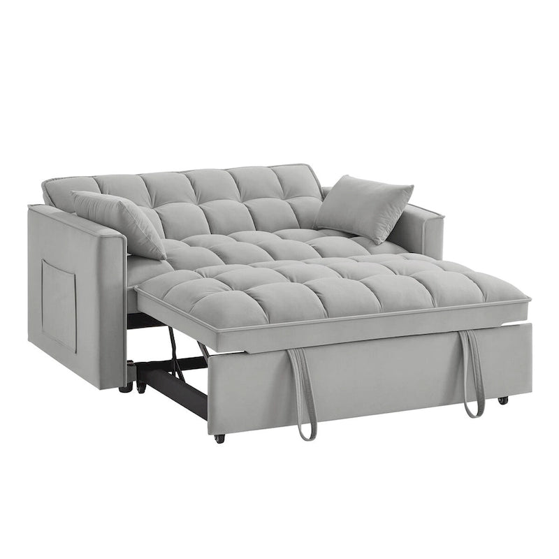 4-in-1 Loveseat Schlafsofa mit Armlehnen & Aufbewahrungstaschen, Multifunktionales getuftetes Ausziehsofa mit verstellbarer Rückenlehne