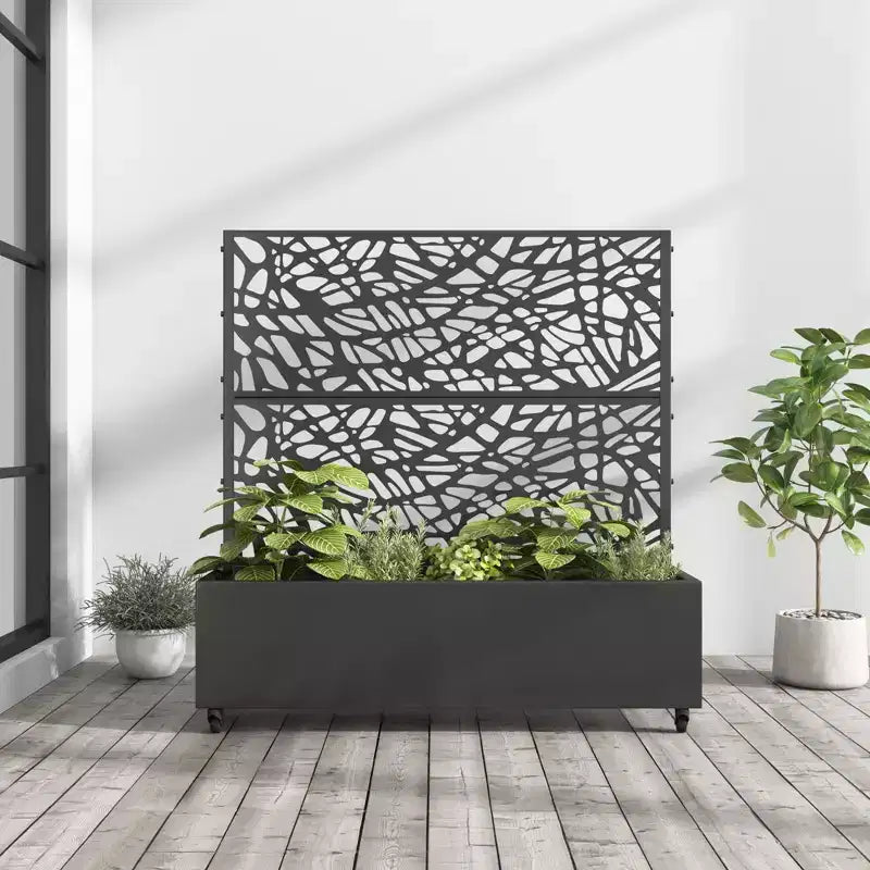 MAYEERTY Pflanzkasten mit Spalier Eisen Schwarz Netz 01 Stil 183x119x41cm 3-teiliges Set