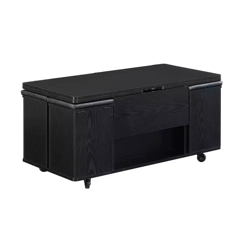 Multifunktionaler moderner Couchtisch mit Hebefunktion, verstecktem Stauraum, 4 Hockern und Rollen, perfekt für moderne Wohnbereiche