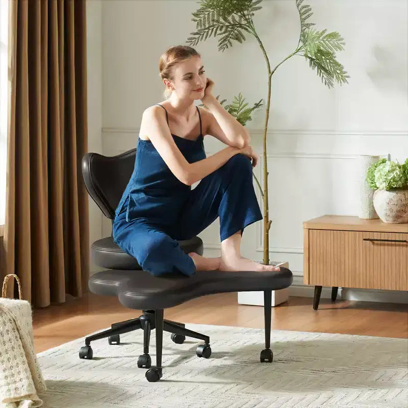 Pinmoco Ergonomischer Kreuz-Bürostuhl, höhenverstellbarer Meditationsstuhl, 360° drehbar, Lendenwirbelstütze, Arbeits- und Bürostuhl, ADHS-Stuhl