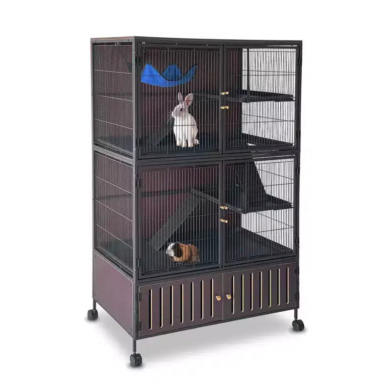 Kleintierkäfig, Frettchenkäfig – 150 cm 5-stöckiges Gehege mit Unterschrank, inklusive Hängematte/Rädern/abnehmbaren Rampen/leicht zu reinigenden Schalen