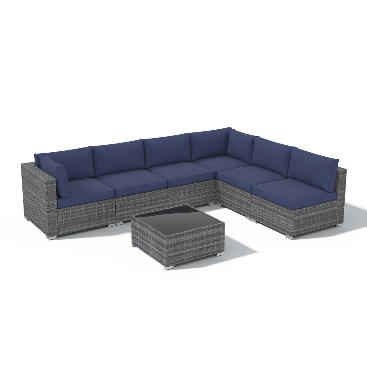 7-teiliges Outdoor-Sofa-Set aus Korbweide/Stahl mit Polstern