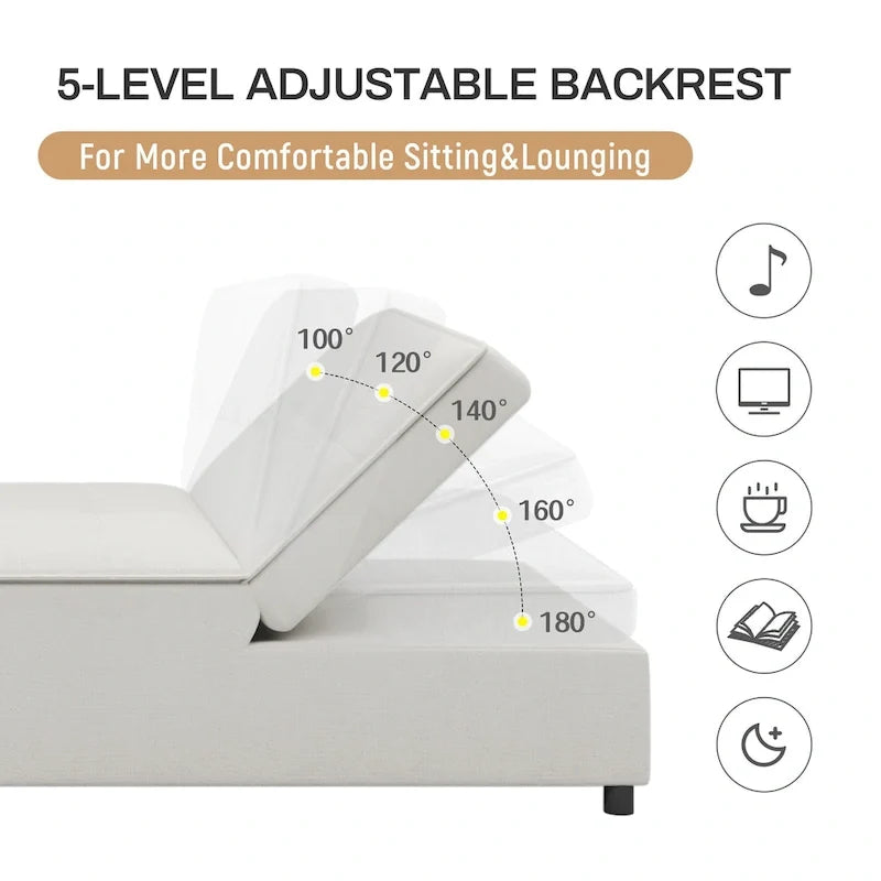 72.5 Leinen 4-in-1 3-Sitzer Schlafsofa mit 5-fach verstellbarer Rückenlehne und Aufbewahrungstasche