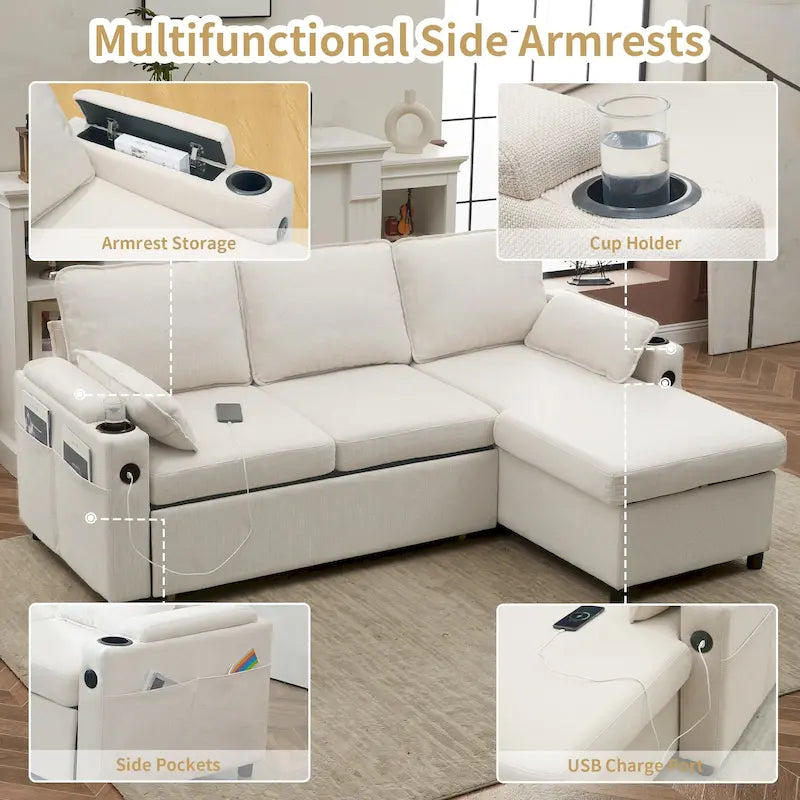 80 L-förmiges Schlafsofa, Sofabett mit Ausziehbett, umwandelbares Schlafsofa
