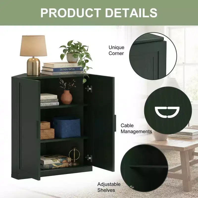 Dovelina Eckschrank mit verstellbaren Einlegeböden, Anrichte, Buffet, Weinschrank, Küchen- und Esszimmerschrank mit Holztüren – 31H x 31W, 36H x 31W