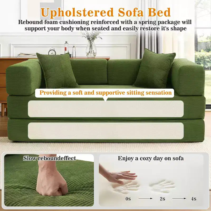 Dyonery 78 Klappsofabett, umwandelbare Kordsofa-Couch, King-Size-Bodenschläfer, 4-in-1 DIY-Kombination, modulares Sofabett, ausklappbares bequemes Sofa.