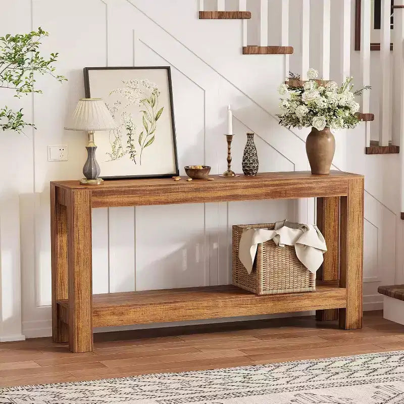 63 Entryway-Konsolentisch mit 2 Schubladen, schmaler Holztisch für Wohnzimmer, Flur oder Diele, Akzent-Ablagetisch