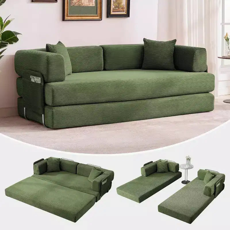 5-in-1 Schlafsofa, 78.8 Modulares Cord-Schlafsofa mit stabilem Rahmen, Multifunktions-Futon für kleine Räume, Wohnzimmer und Gästezimmer