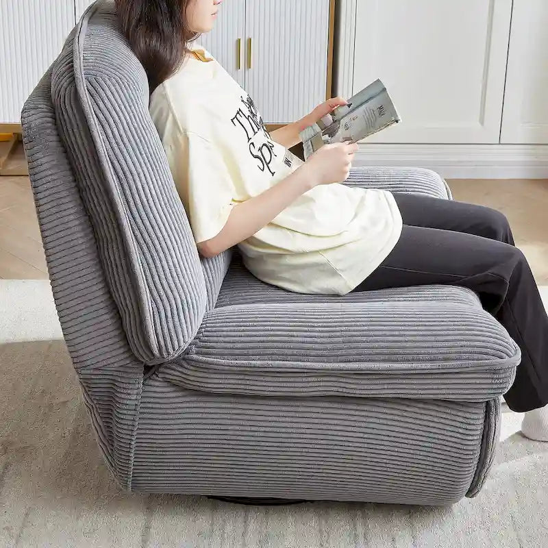 Drehbarer Relaxsessel aus Cord mit Gleitfunktion und Fußstütze für das Wohnzimmer