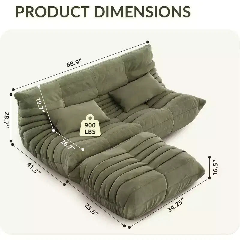 Übergroßes Fireside Sitzsack-Sofa & Ottoman, Tierfreundliches Kunstleder-Loveseat für Wohnzimmer, Büro, keine Montage