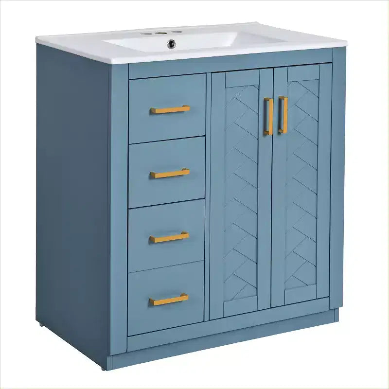 30 Zoll Einzelwaschtisch-Badschrank mit Unterschrank und 3 Schubladen – Schwarz / Blau / Grün / Indigo / Weiß