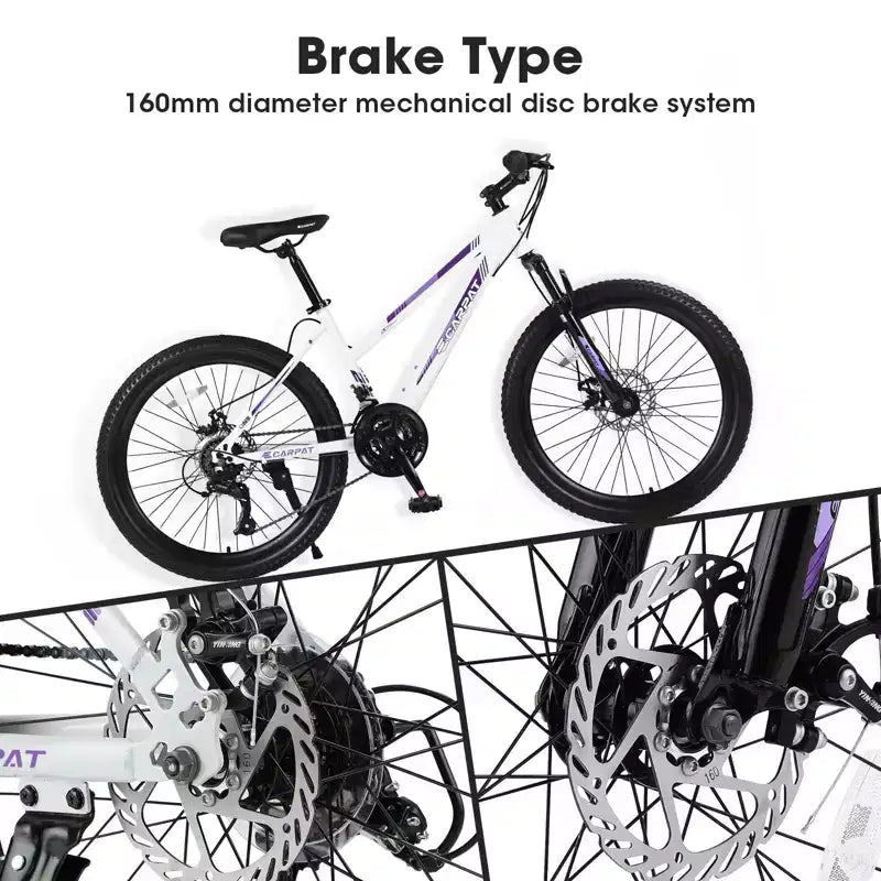 Okak 24/26 Zoll Mountainbike mit 21 Gängen und doppelten Scheibenbremsen, Kinderfahrrad mit 100mm Federgabel, Dirt Bike für Teenager und Frauen