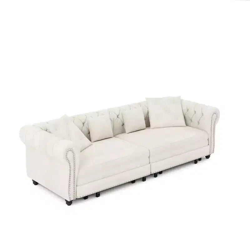 Whisen Velvet 3-in-1 Schlafsofa und wandelbares Schlafsofa im Kingsize-Format mit ausziehbarem Ottomane, getuftetem Design