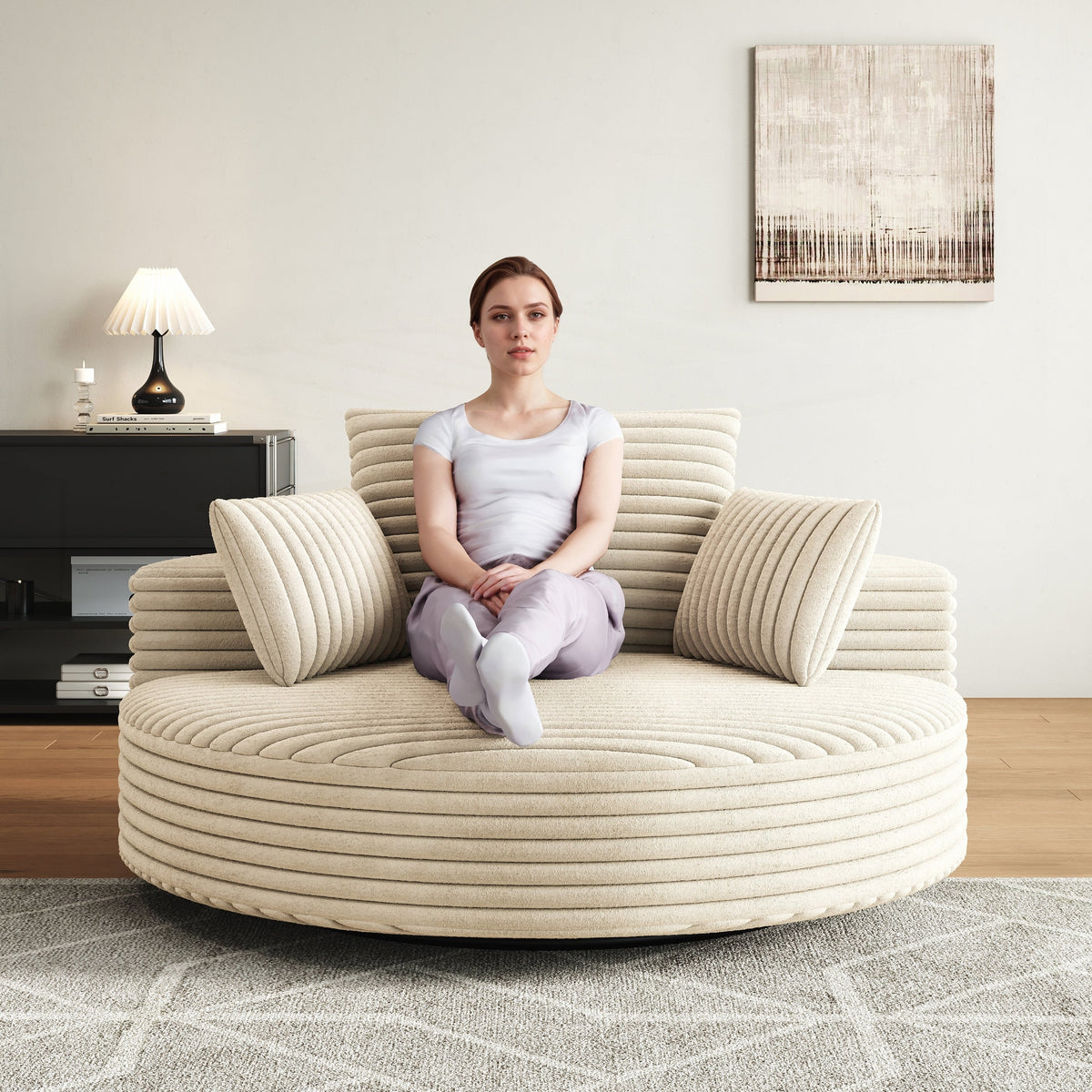 Einzelsessel aus Kord-Chenille-Schaumstoff, drehbar