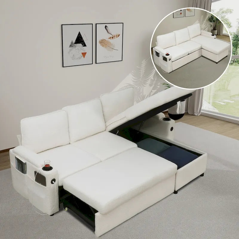 80 L-förmiges Schlafsofa, Sofabett mit Ausziehbett, umwandelbares Schlafsofa