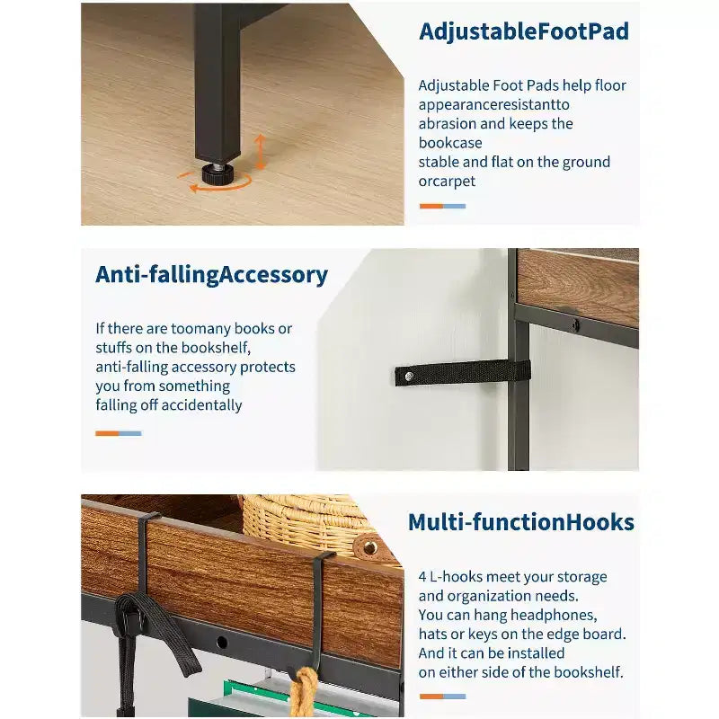 5-stufiges Eckregal in L-Form, 65 Industrieregal aus Holz und Metall (Rustikales Braun), wendbarer Stauraum für Wohnzimmer, Schlafzimmer und Home Office
