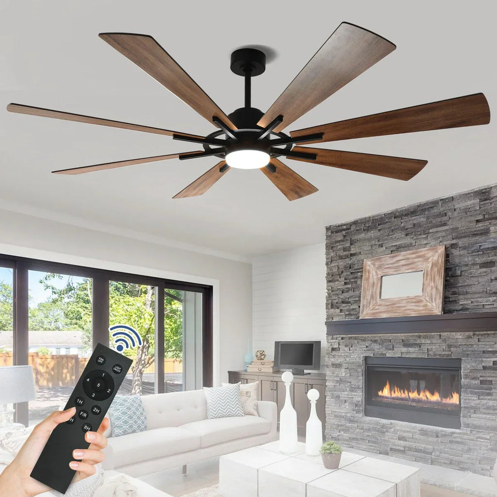 Deckenventilator mit Beleuchtung, Fernbedienung, groß, 8 Holzflügel