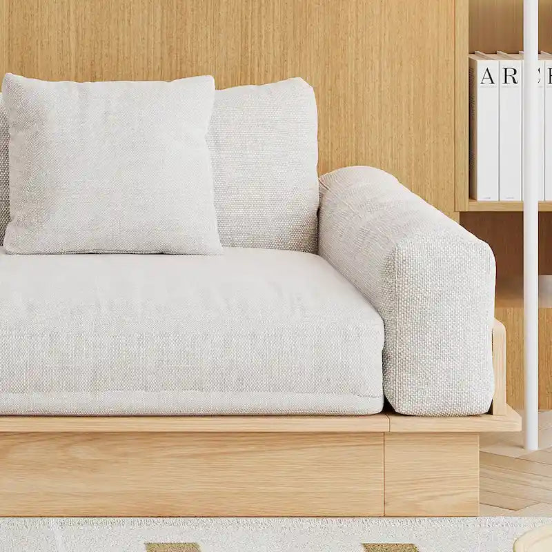 JASIWAY Modernes Sofa aus Massivholz mit Polsterung aus Baumwollleinen