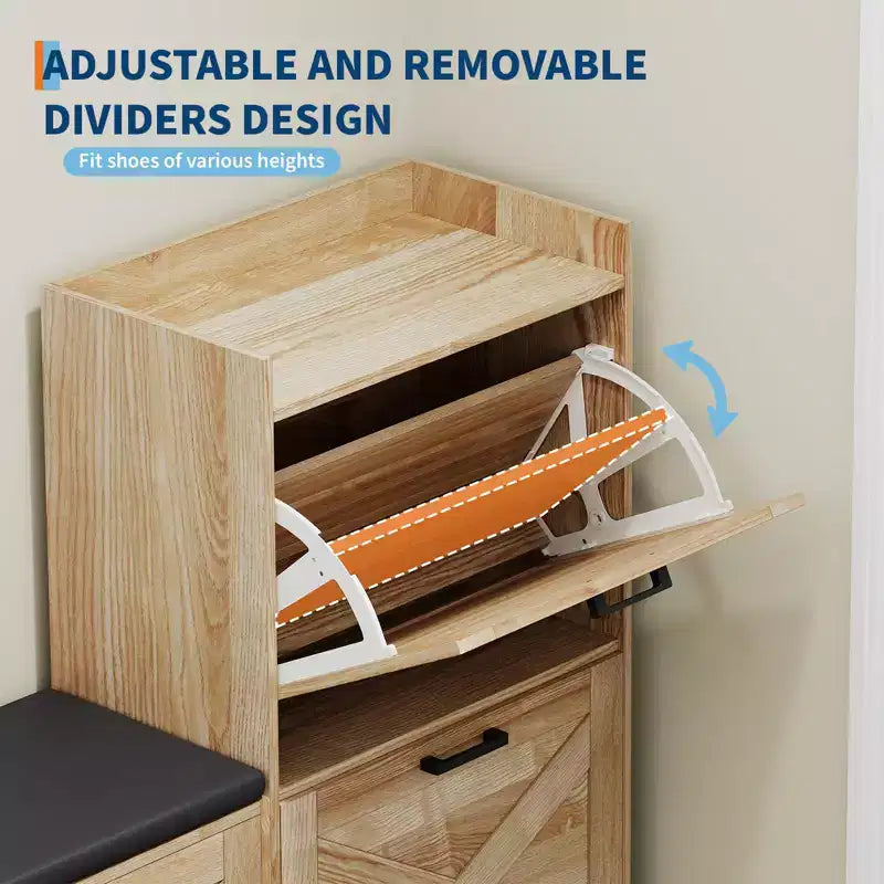 Bauernhaus-Schuhschrank, Holz-Eingangsbank mit 4 Kippschubladen, schmaler, versteckter Schuh-Organizer, freistehendes Schuhregal für Flur und Diele