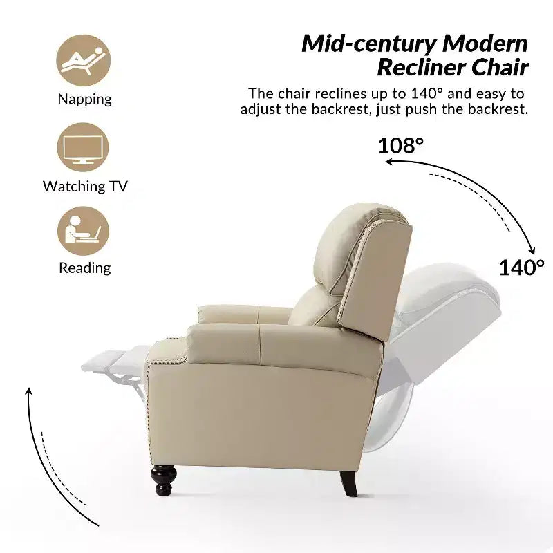2er-Set Elisabete Modern Wingback Echtleder-Liegesessel mit Vintage-Nagelkopfleiste für Wohn- und Schlafzimmer | ART OF LIVING DESIGNS