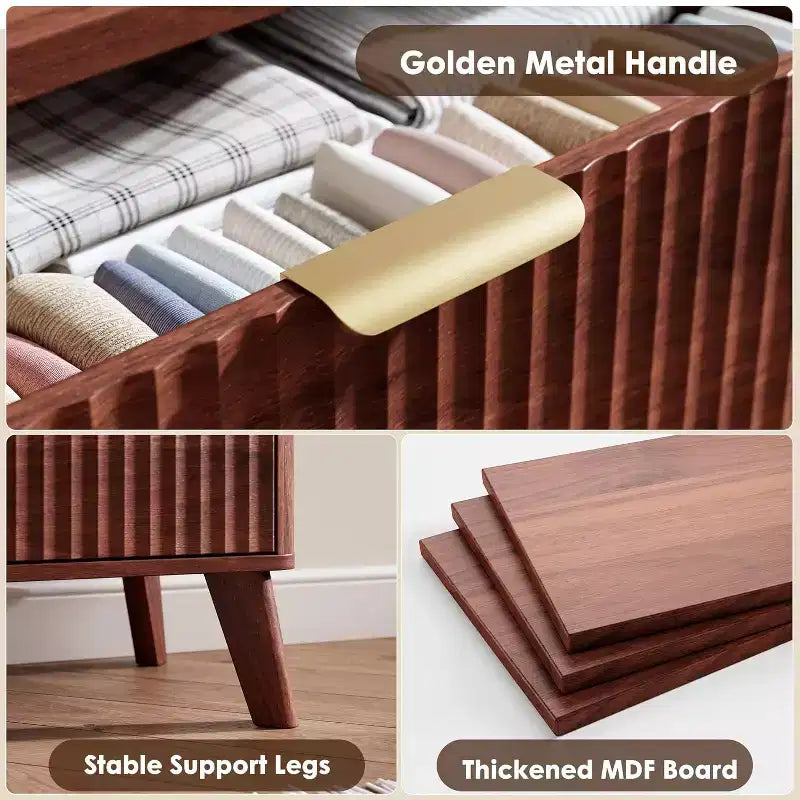 Kommode mit 9 Schubladen, gerillt, moderne Kommode, Holzkommode als TV-Ständer, geschwungenes Profil, für Wohnzimmer, Flur