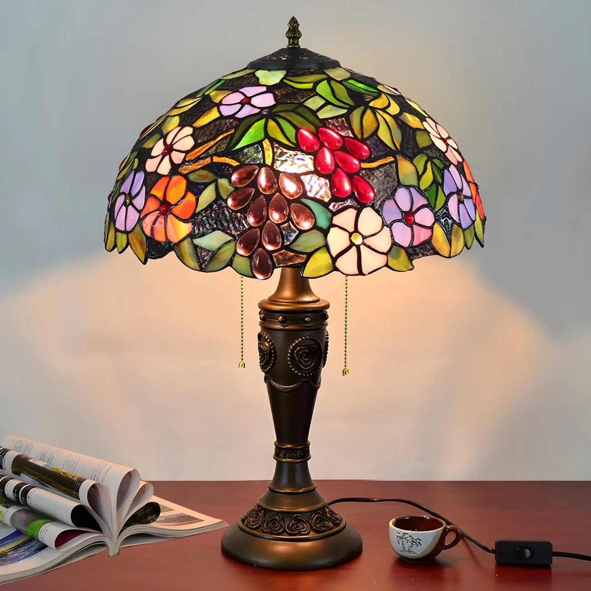 HomeyFad 2-Flammige Vintage-Tischleuchte mit Glasschirm aus Edelstahl