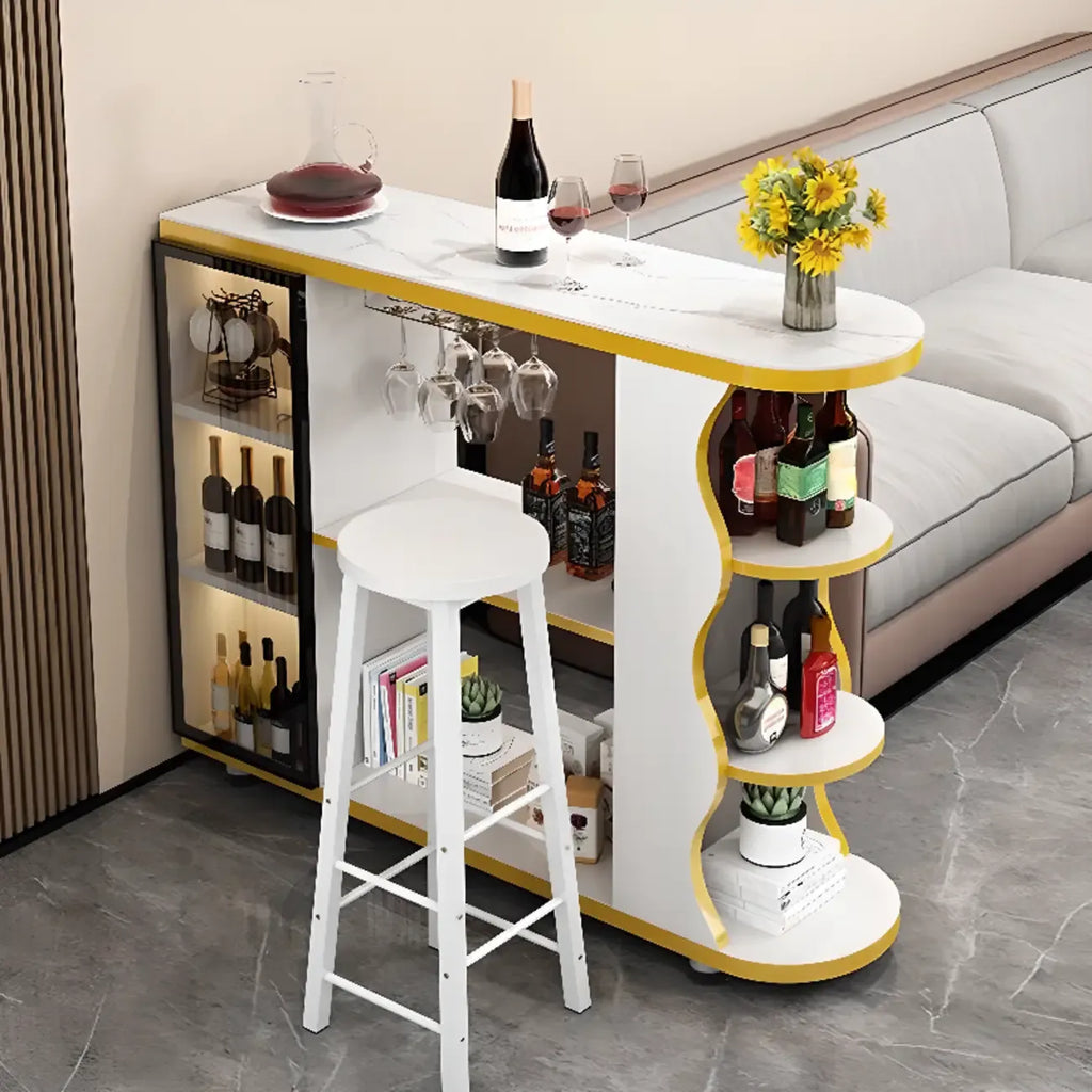 Moderner Bartisch mit Natursteinplatte in Freiform und Stauraum für Hausbars