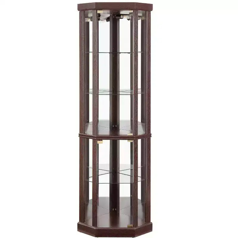 Eck-Vitrine mit Glastüren und Regalen, Eck-Schaukasten für das Wohnzimmer