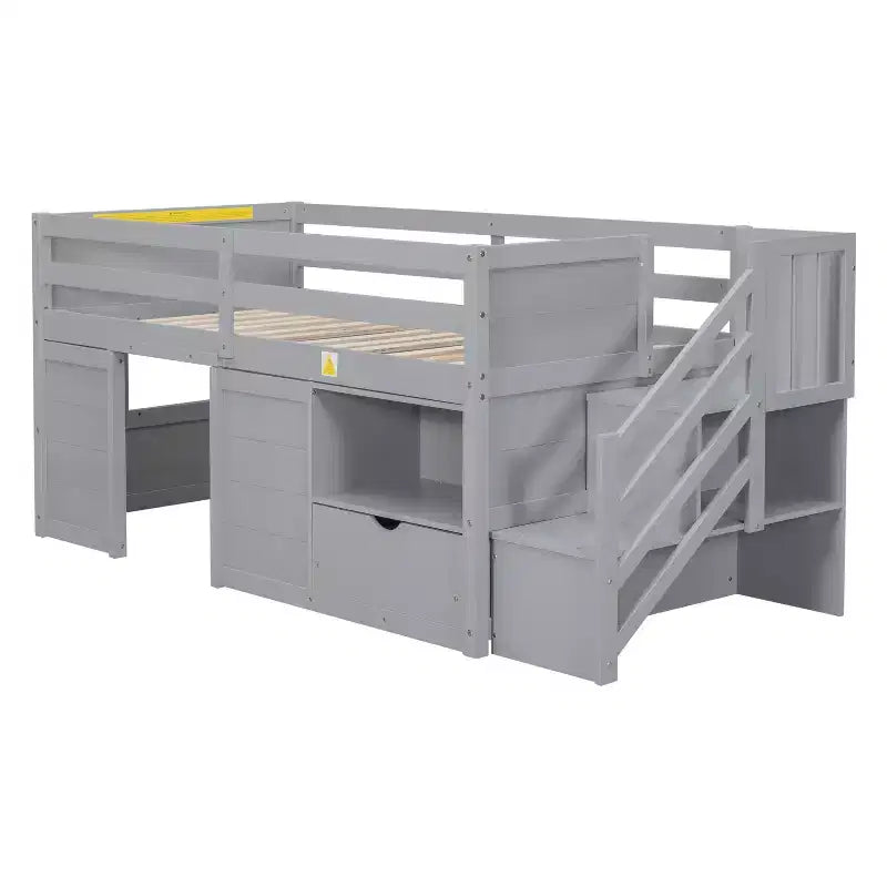 94.6L x 42.3B Massivholz-Hochbett in Twin-Größe mit Treppe, Schublade und Regal, modernes und klares Design