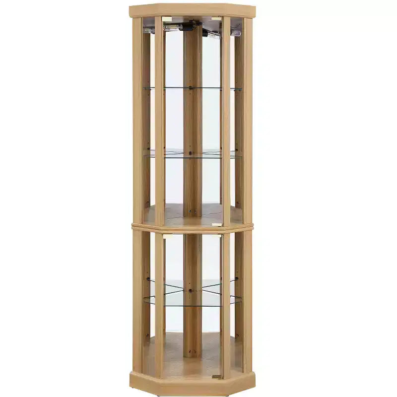 Eck-Vitrine mit Glastüren und Regalen, Eck-Schaukasten für das Wohnzimmer