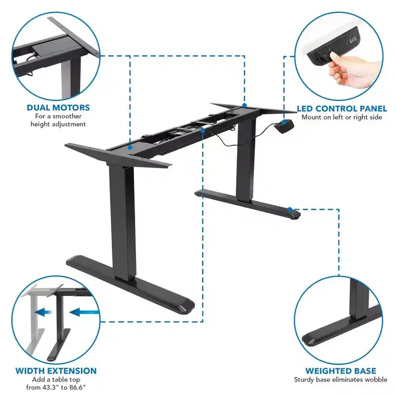 Mount-It! Elektrischer Sitz-Steh-Schreibtisch mit Dualem Motor und Tischplatte - Schwarz / Adrift