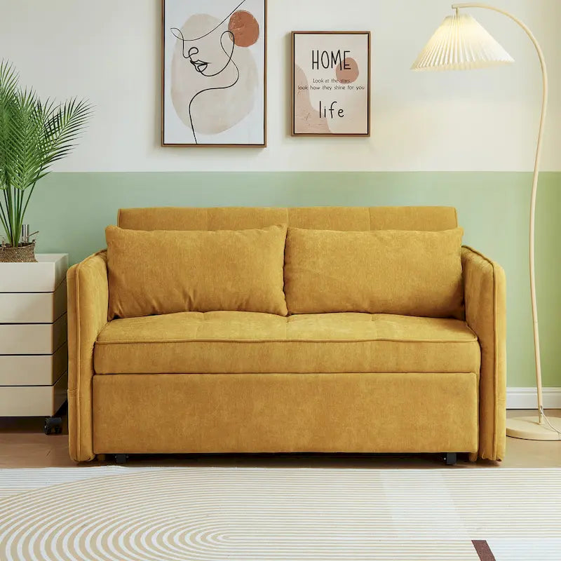 Gelbes Chenille-Schlafsofa zum Ausziehen – 39,00 x 53,50 x 31,50