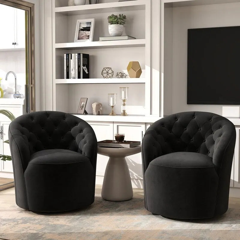 SEYNAR Moderner Samt-Polster-Drehstuhl, 360 Grad drehbar, mit Knopfheftung, 2er-Set