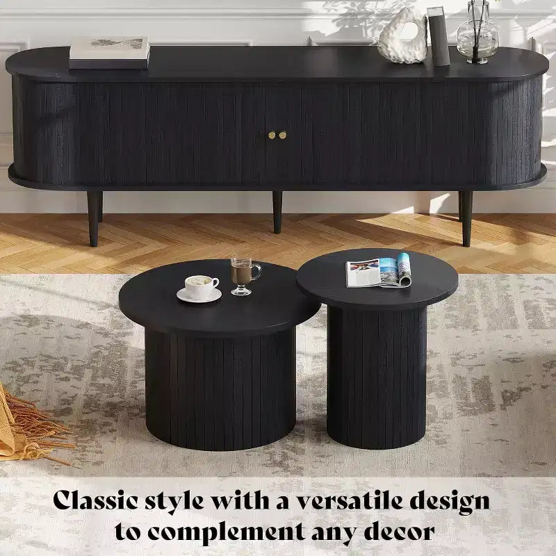 AMERLIFE 70 TV-Schrank mit Massivholzbeinen, Mid-Century Modern TV-Konsole mit Rolltür