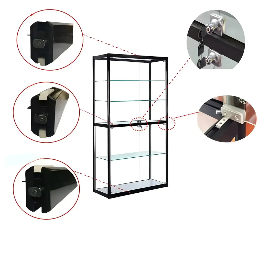 Zeitgenössische rechteckige Vitrine aus schwarzem Glas
