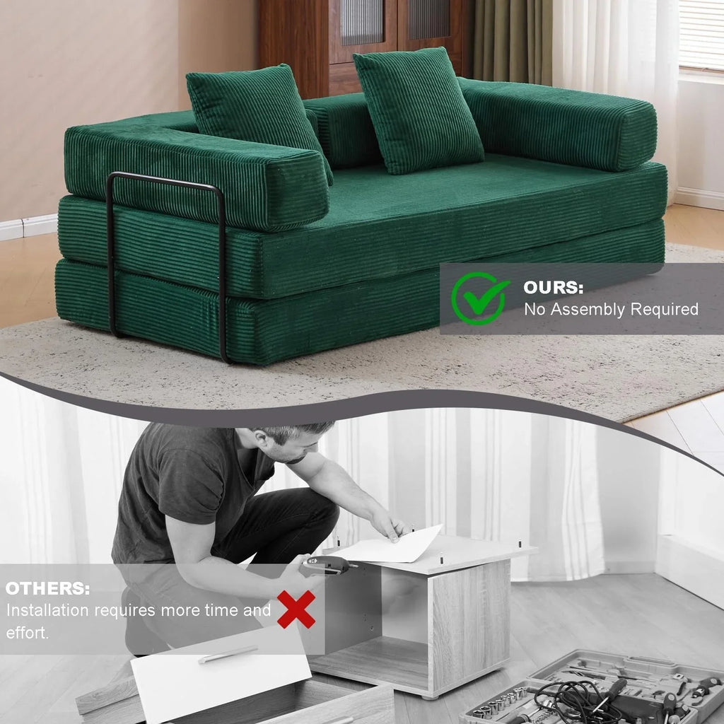 Umwandelbares Bodenschlafsofa mit Rückenkissen, Chenille-Gewebe für Wohnzimmer Schlafzimmer